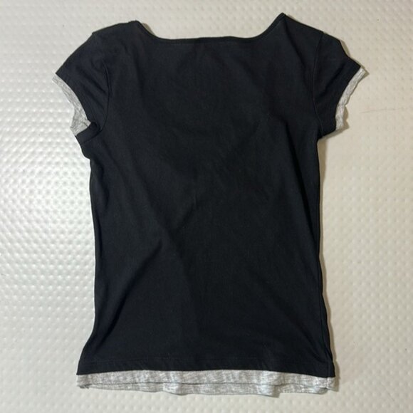 One Step Up Adult Small Black and Gray short sleeve top Layered Look Twist Front - Picture 2 of 2